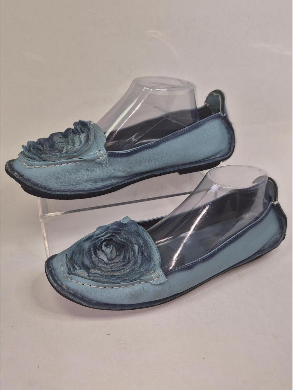 L'ARTISTE Dezi Blue Ballet Flats Floral Rosette Slip On Shoes 3D Flower Size 9.5